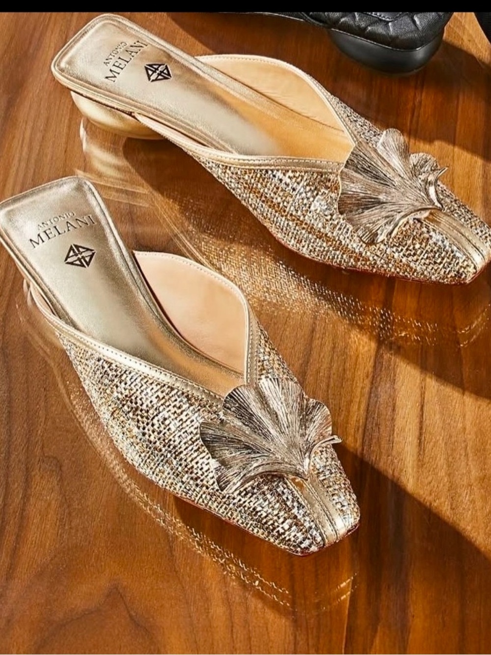 Antonio Melani Joy Woven Tinsel Ornamented Dress Mules